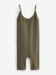 Khaki Green Premium Ribbed Strappy Cami Unitard Playsuit - Image 6 of 7