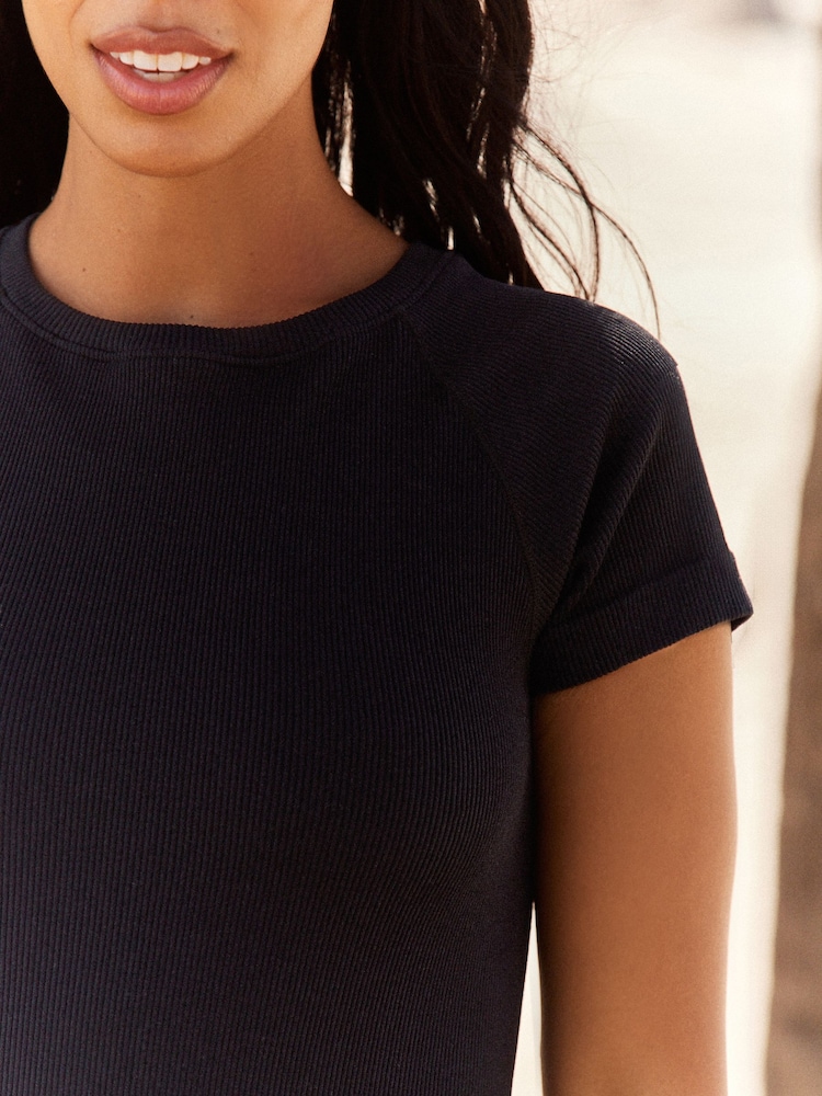Black Rochelle Premium Ribbed Short Sleeve Unitard - Image 4 of 6