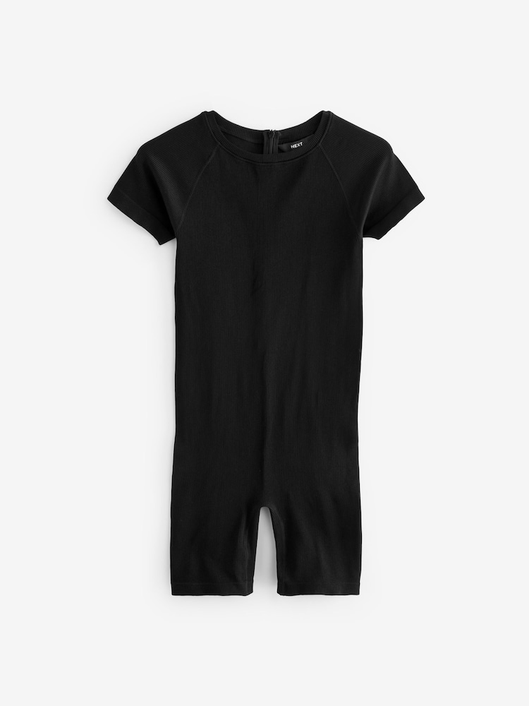 Black Rochelle Premium Ribbed Short Sleeve Unitard - Image 5 of 6