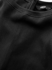 Black Rochelle Premium Ribbed Short Sleeve Unitard - Image 6 of 6
