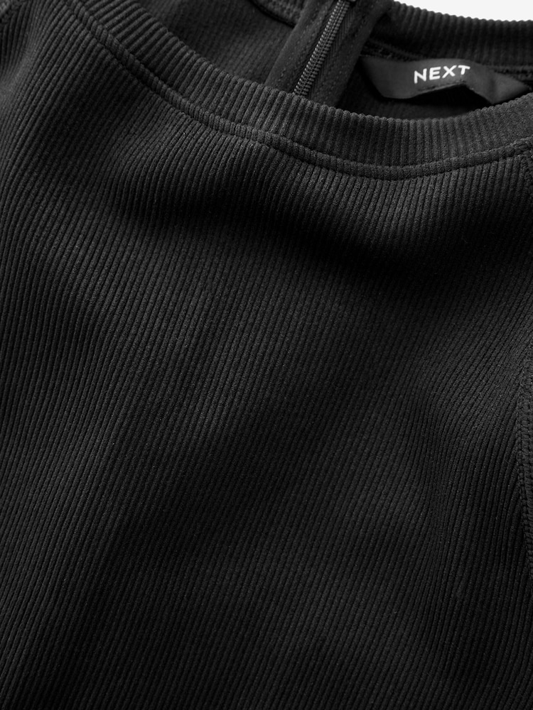 Black Rochelle Premium Ribbed Short Sleeve Unitard - Image 6 of 6