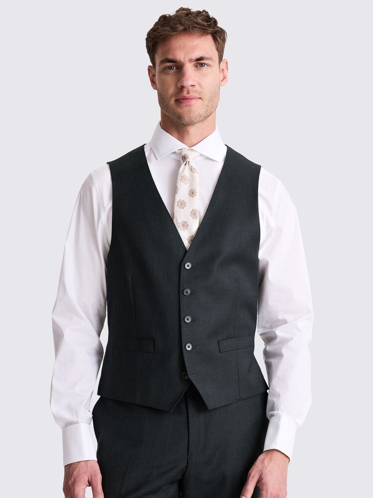 MOSS Charcoal Regular Twill Suit Waistcoat - Image 1 of 3 MOSS Charcoal Regular Twill Suit Waistcoat - Image 1 of 3