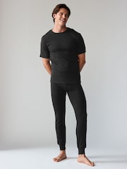 Black Short Sleeve Thermal Top and Leggings Set - Image 1 of 9
