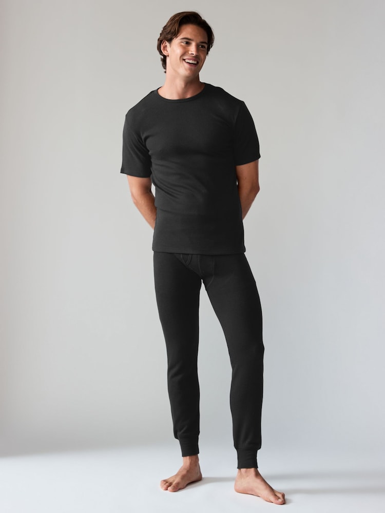 Black Short Sleeve Thermal Top and Leggings Set - Image 1 of 9