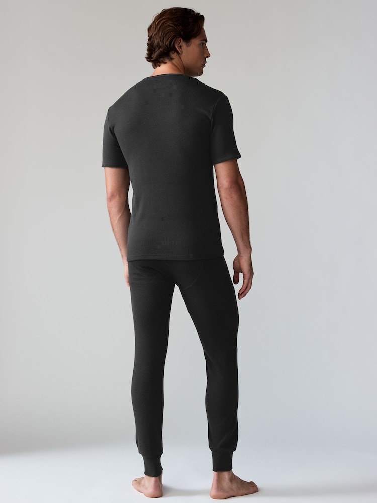 Black Short Sleeve Thermal Top and Leggings Set - Image 2 of 9