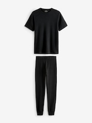 Black Short Sleeve Thermal Top and Leggings Set - Image 5 of 9
