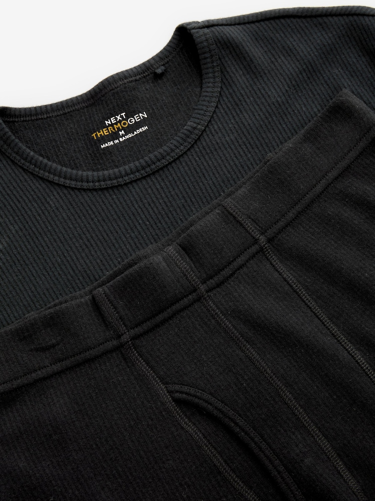 Black Short Sleeve Thermal Top and Leggings Set - Image 9 of 9