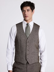 MOSS Brown Slim Fit Tweed Waistcoat - Image 1 of 4