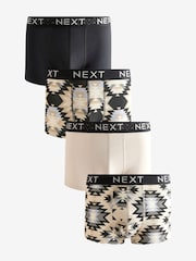 Neutral/Black Pattern Hipsters Boxers 4 Pack - Image 1 of 7