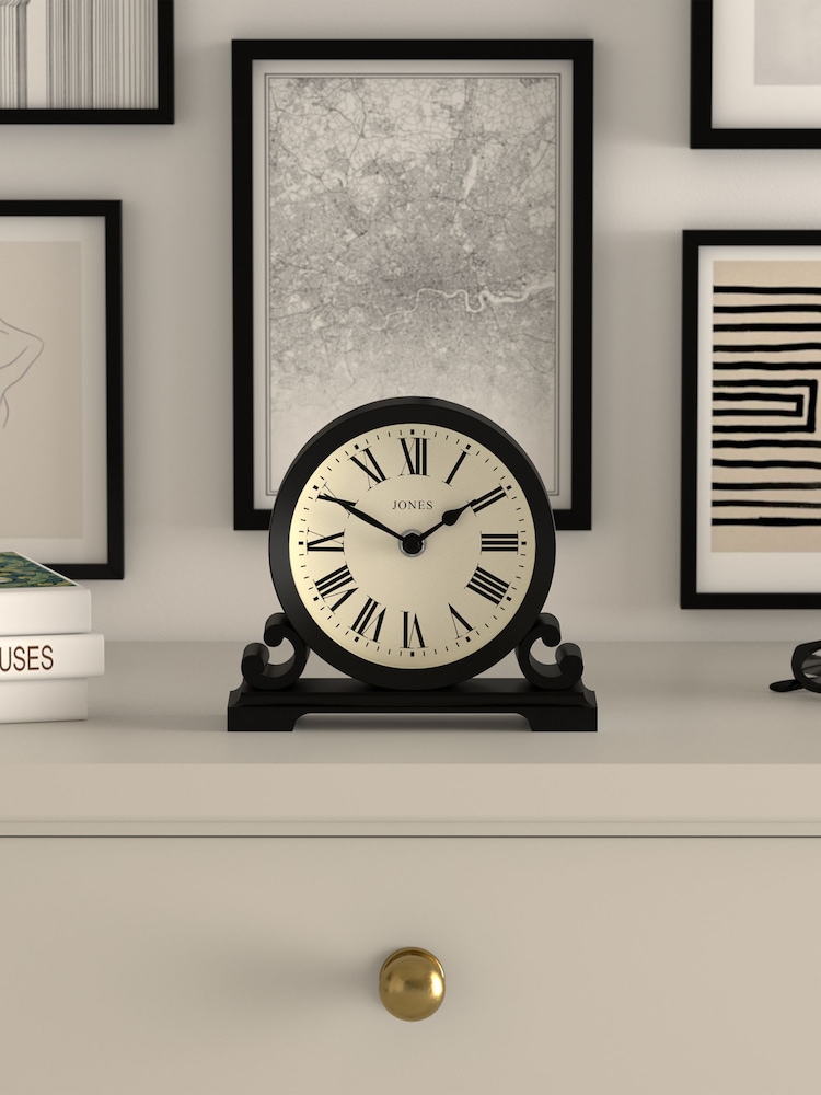 Jones Clocks Black Saloon Roman Numeral Mantel Clock - Image 1 of 4