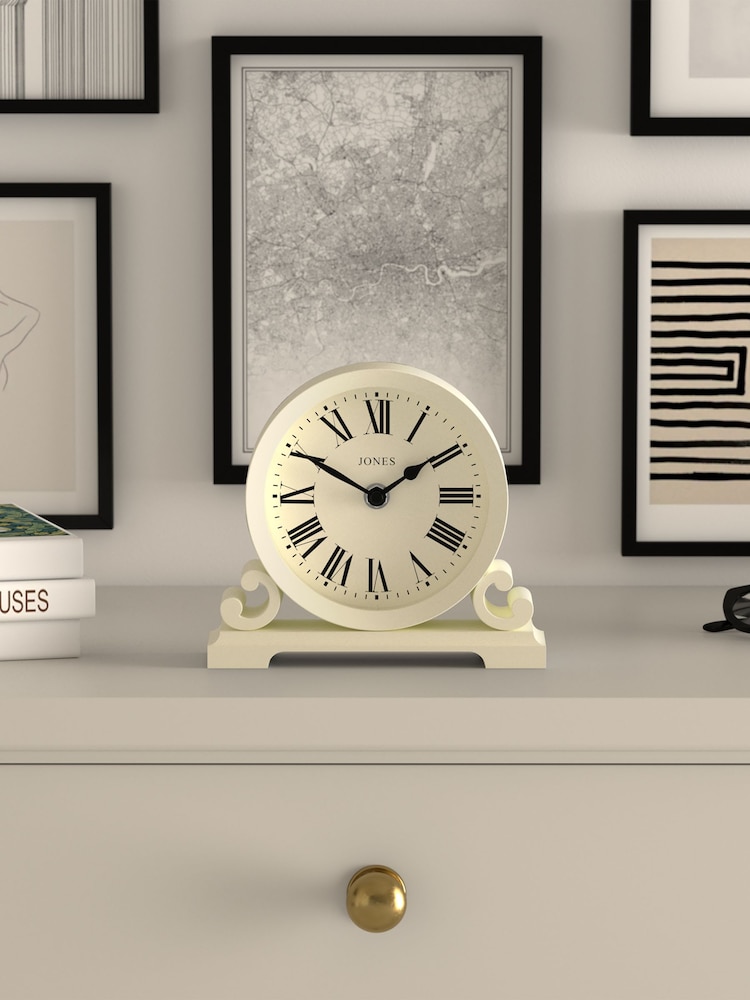 Jones Clocks Linen White Saloon Roman Numeral Mantel Clock - Image 1 of 4
