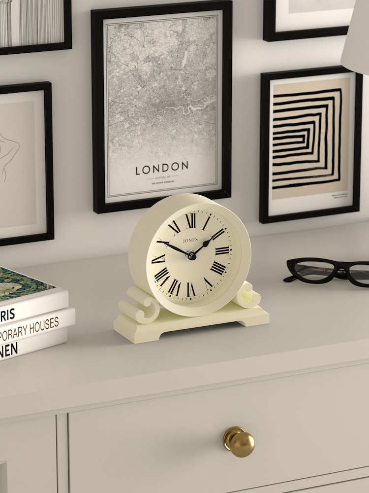 Jones Clocks Linen White Saloon Roman Numeral Mantel Clock - Image 4 of 4