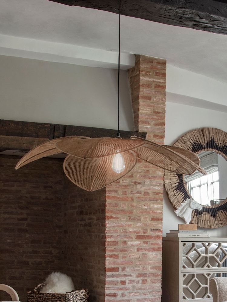 Libra Interiors Metal Gold Jute Natural Natrang Fan Leaf Shade Pendant - Image 1 of 2