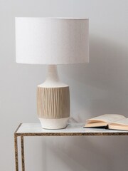 Libra Interiors Brown Porcelain Reeds Lamp with Shade - Image 1 of 6