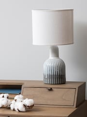 Libra Interiors Grey/Ecru/Blue Porcelain Lamp with Ribbed Detailing - Image 1 of 2