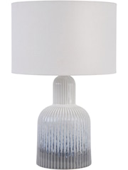 Libra Interiors Grey/Ecru/Blue Porcelain Lamp with Ribbed Detailing - Image 2 of 2