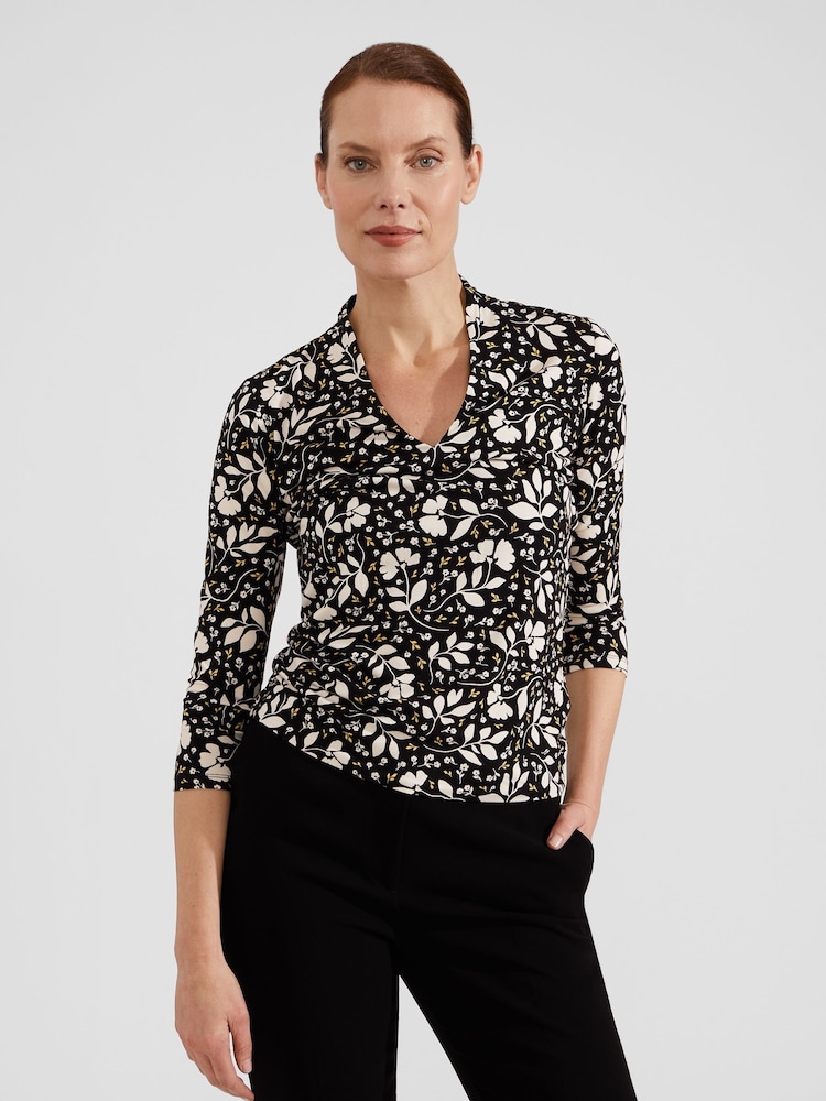 Hobbs Black Floral Aimee Printed Top - Image 1 of 4