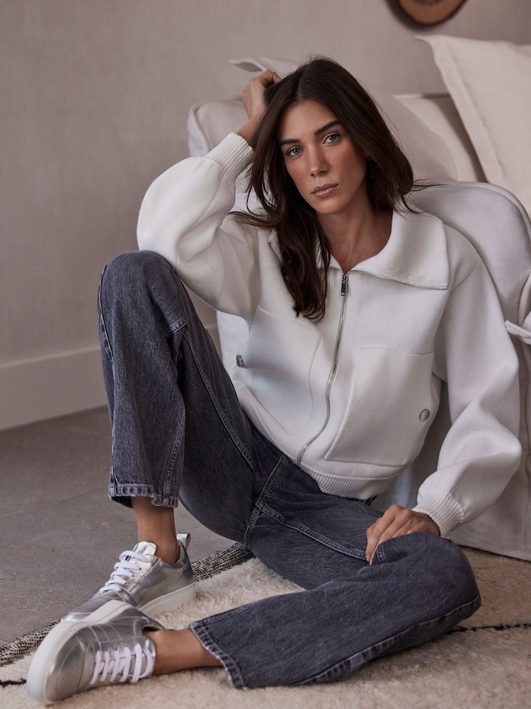Mint Velvet White Cotton Bomber Jacket - Image 1 of 4 Mint Velvet White Cotton Bomber Jacket - Image 1 of 4