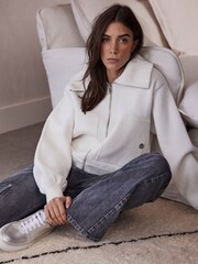 Mint Velvet White Cotton Bomber Jacket - Image 2 of 4