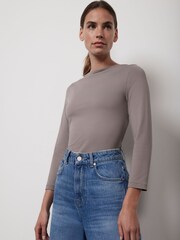Mint Velvet Brown Slash Neck Top - Image 1 of 4