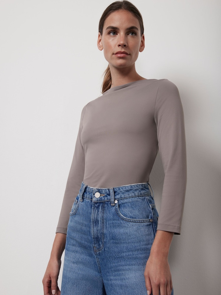 Mint Velvet Brown Slash Neck Top - Image 1 of 4