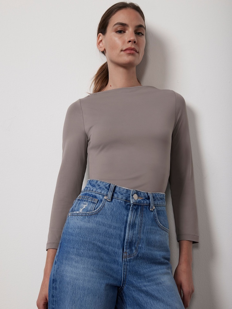 Mint Velvet Brown Slash Neck Top - Image 2 of 4