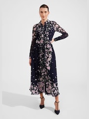 Hobbs Navy Blue Juliet Silk Dress - Image 1 of 4