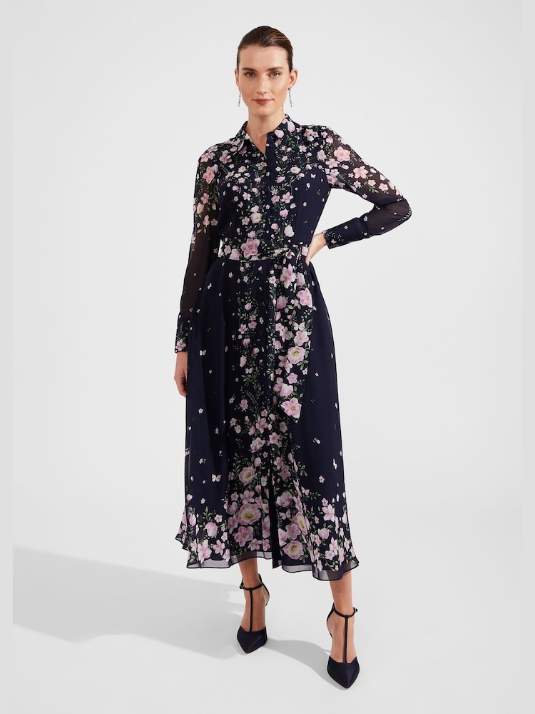 Hobbs Navy Blue Juliet Silk Dress - Image 1 of 4 Hobbs Navy Blue Juliet Silk Dress - Image 1 of 4