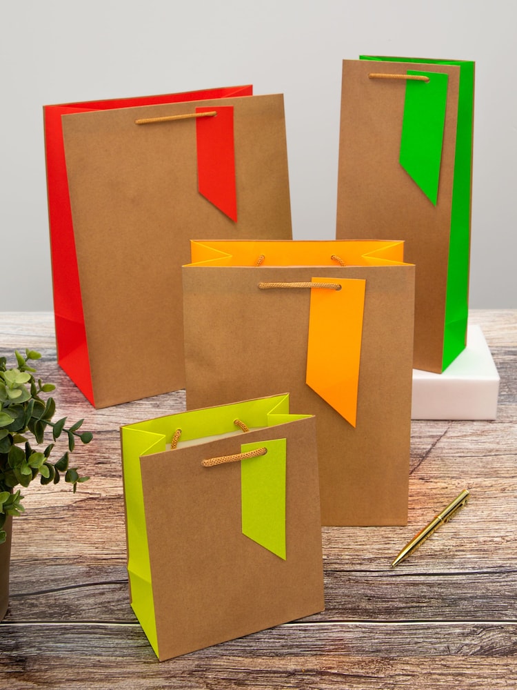 Hallmark Natural Set of 4 Gift Bags Neon Kraft Designs - Image 1 of 4