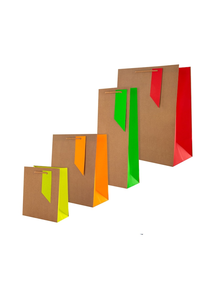 Hallmark Natural Set of 4 Gift Bags Neon Kraft Designs - Image 2 of 4