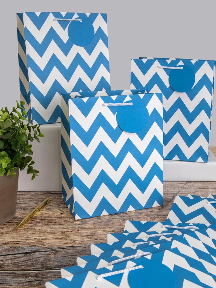 Hallmark Blue Set of 12 Medium Gift Bags In Blue Zig-Zag Design - Image 1 of 4