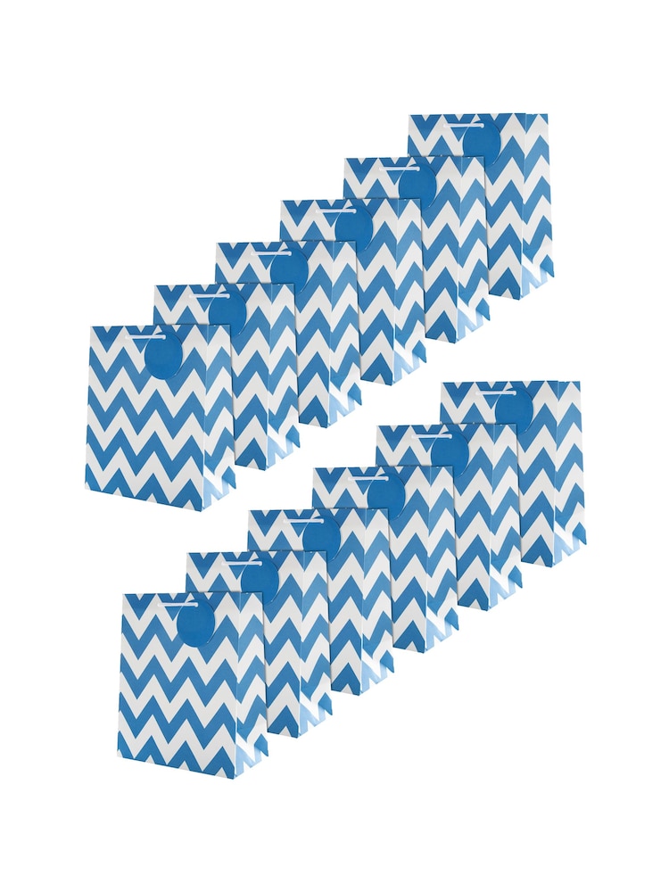 Hallmark Blue Set of 12 Medium Gift Bags In Blue Zig-Zag Design - Image 2 of 4
