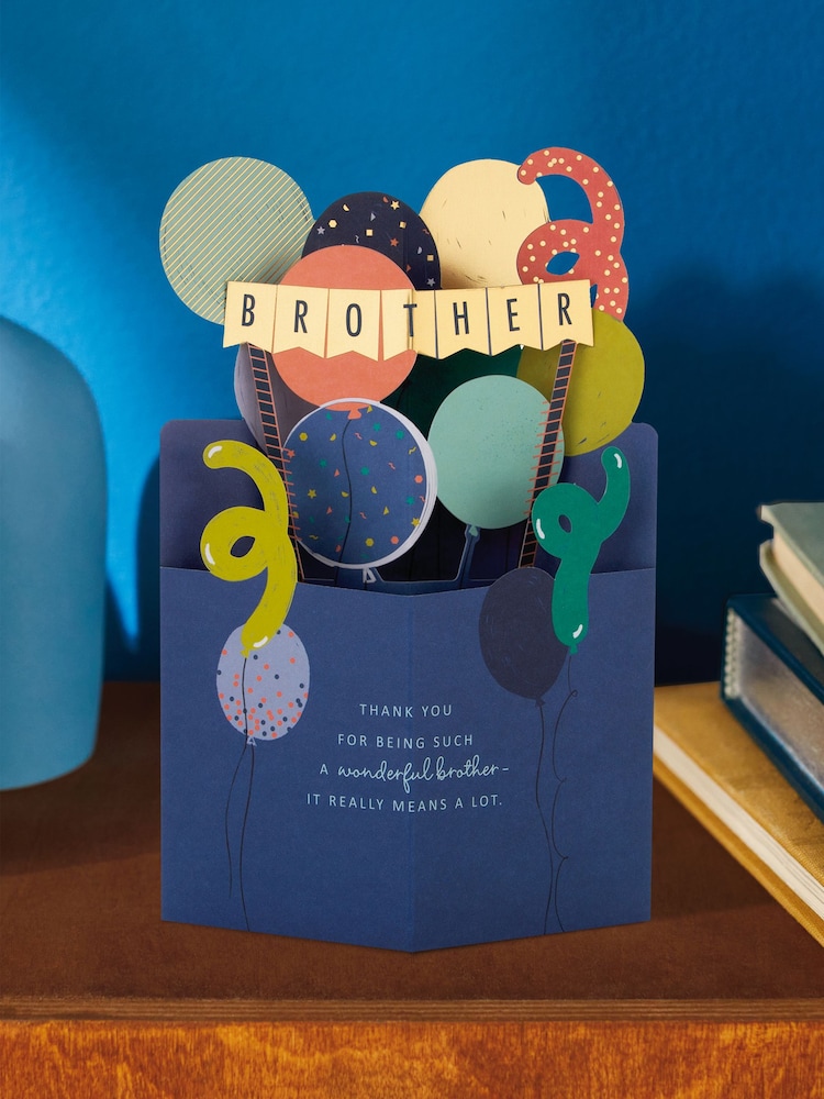 Hallmark Blue Birthday Card for Brother 3D Balloons Design - Image 1 of 4
