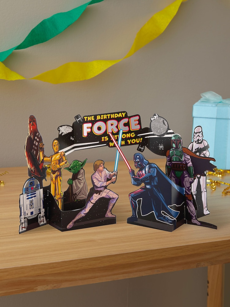 Hallmark Blue Birthday Card 3D Pop Up Star Wars Scene Design - Image 1 of 4