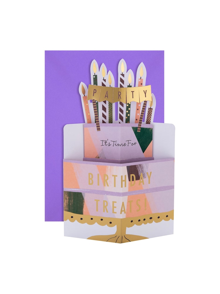 Hallmark Gold Birthday Card 3D Pop Up Cake & Candles Design - Image 2 of 4