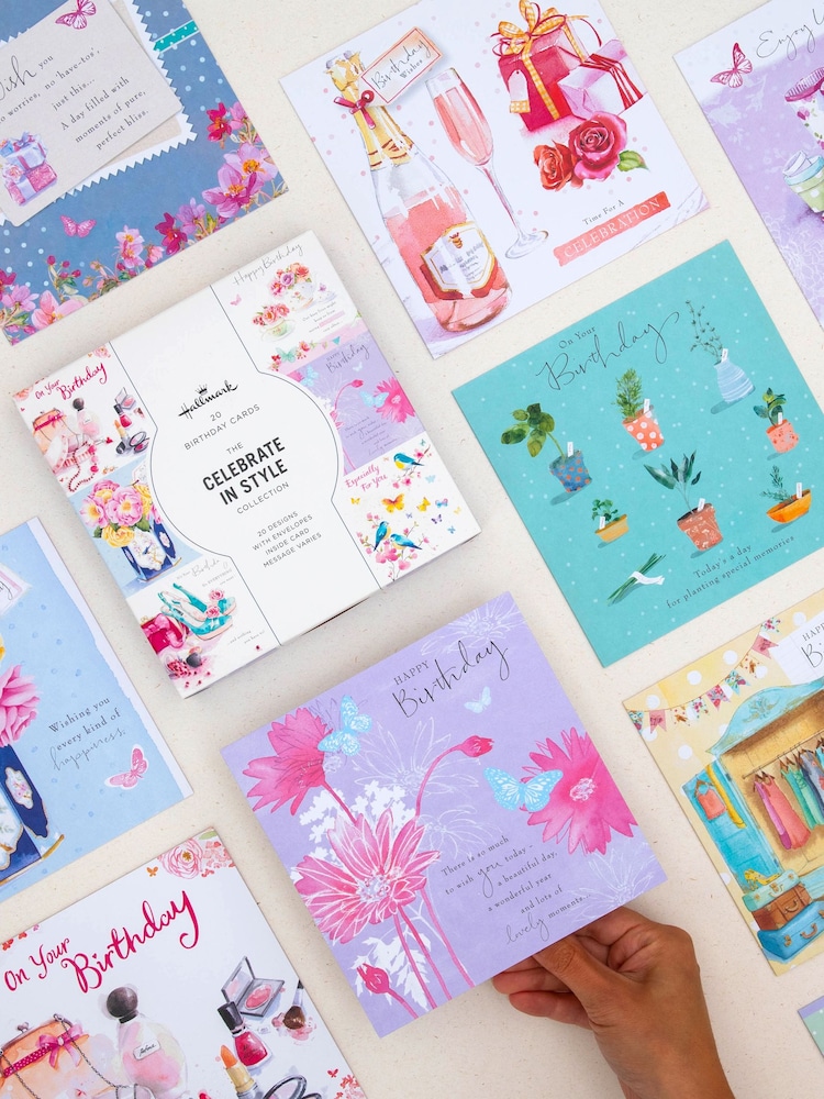 Hallmark Pink 20 Pack Birthday Cards In Floral Designs - Image 1 of 4
