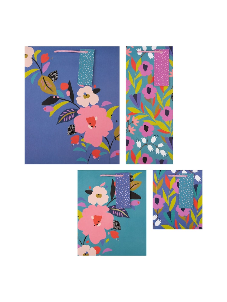 Hallmark Blue Set of 4 Gift Bags In Floral Designs - Image 4 of 4