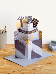 Hallmark Silver Let's Celebrate Card 3D Pop Up Presents Design - Image 1 of 4