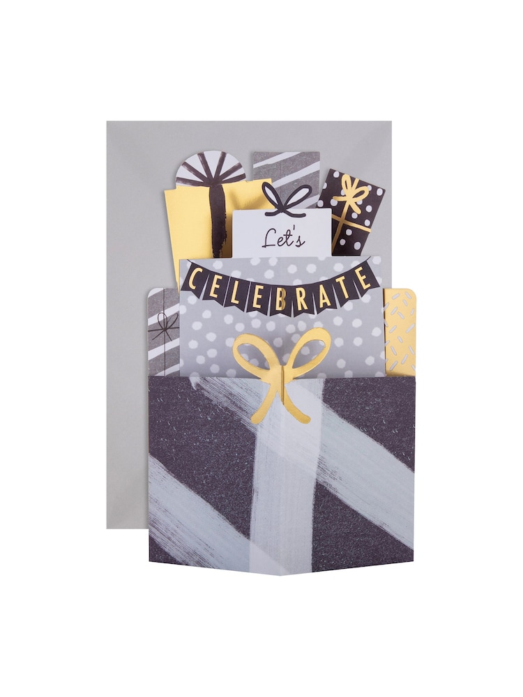 Hallmark Silver Let's Celebrate Card 3D Pop Up Presents Design - Image 2 of 4