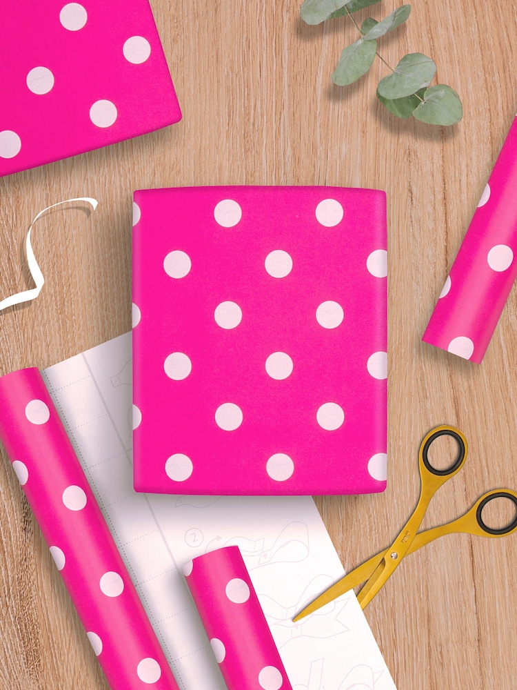 Hallmark Pink 6M Pack of 3 Polka Dot Wrapping Paper - Image 1 of 4