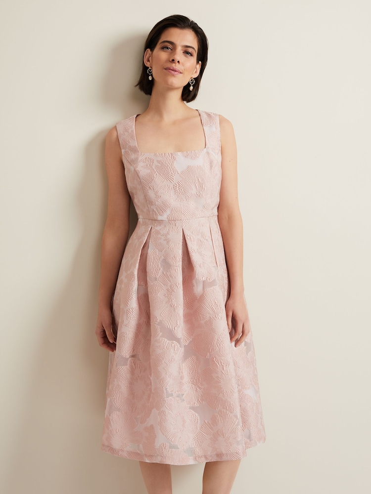 Phase Eight Pink Jacquard Fit Jacesta And Flare Dress - Image 1 of 6