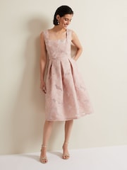 Phase Eight Pink Jacquard Fit Jacesta And Flare Dress - Image 3 of 6