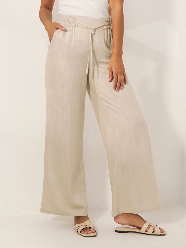 JD Williams Natural Sands Linen Mix Wide Leg Trousers - Image 1 of 5