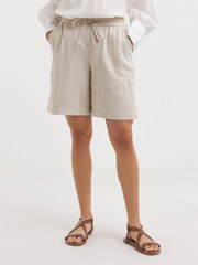 JD Williams Natural Sand Linen Mix Knee Length Shorts - Image 1 of 5