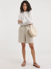 JD Williams Natural Sand Linen Mix Knee Length Shorts - Image 3 of 5