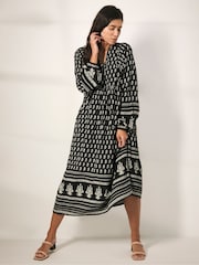 JD Williams Black Border Print Batwing Smock Maxi Dress - Image 1 of 5