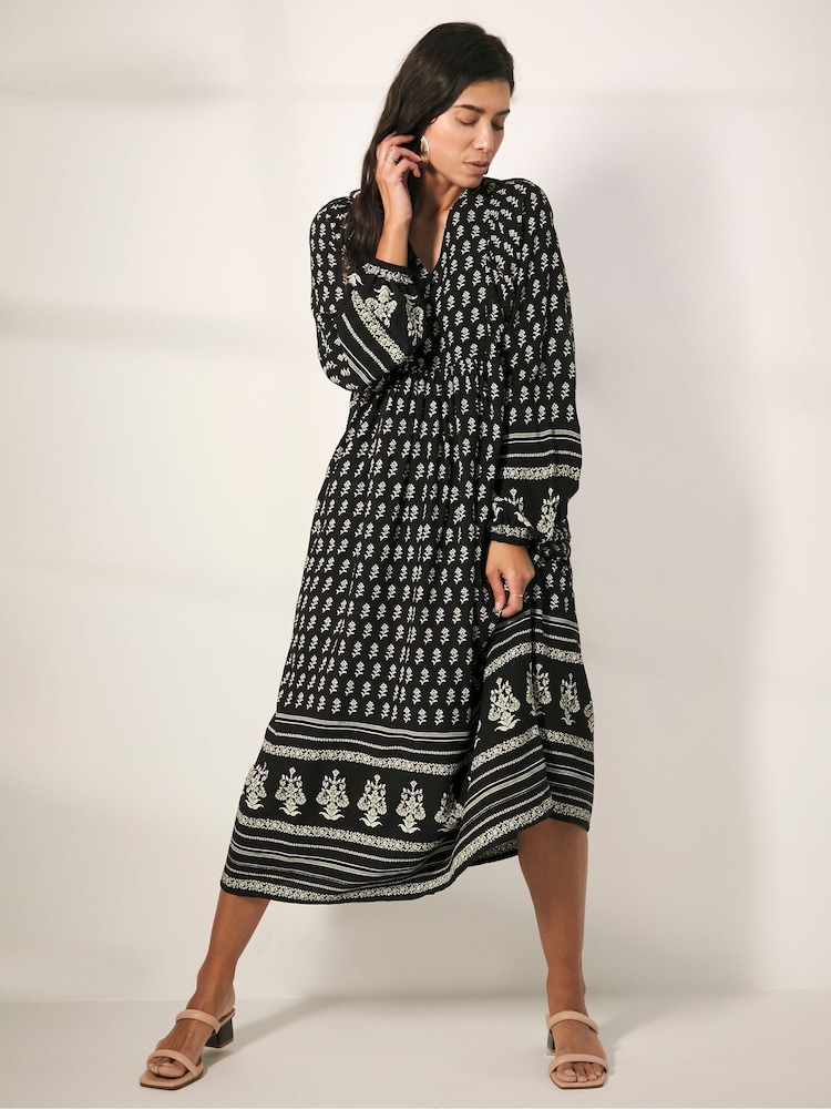 JD Williams Black Border Print Batwing Smock Maxi Dress - Image 1 of 5