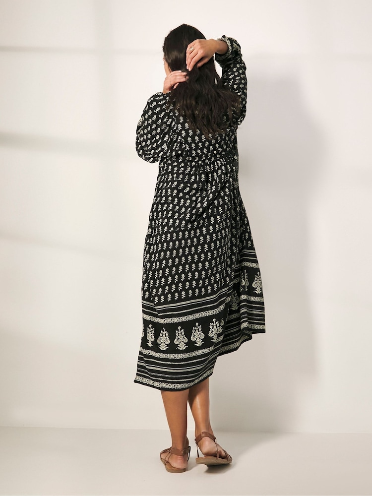 JD Williams Black Border Print Batwing Smock Maxi Dress - Image 2 of 5