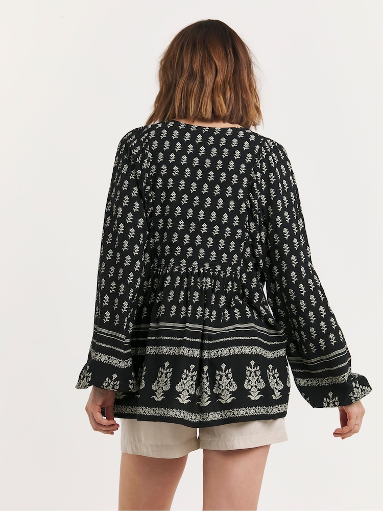 JD Williams Black Printed Batwing Smock Top - Image 2 of 5