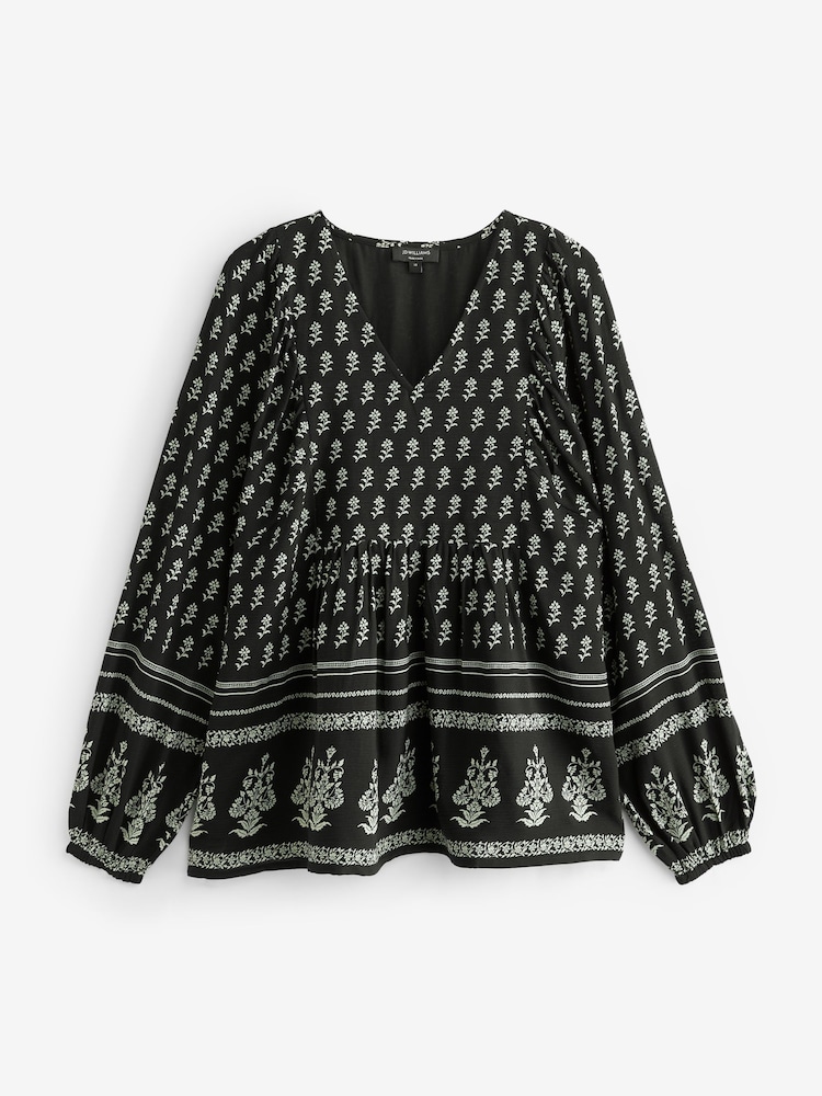 JD Williams Black Printed Batwing Smock Top - Image 5 of 5 JD Williams Black Printed Batwing Smock Top - Image 5 of 5